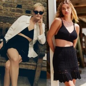 NWT Anthropologie Black Knit Crochet Bra-Top and Skirt Matching Set Size Medium